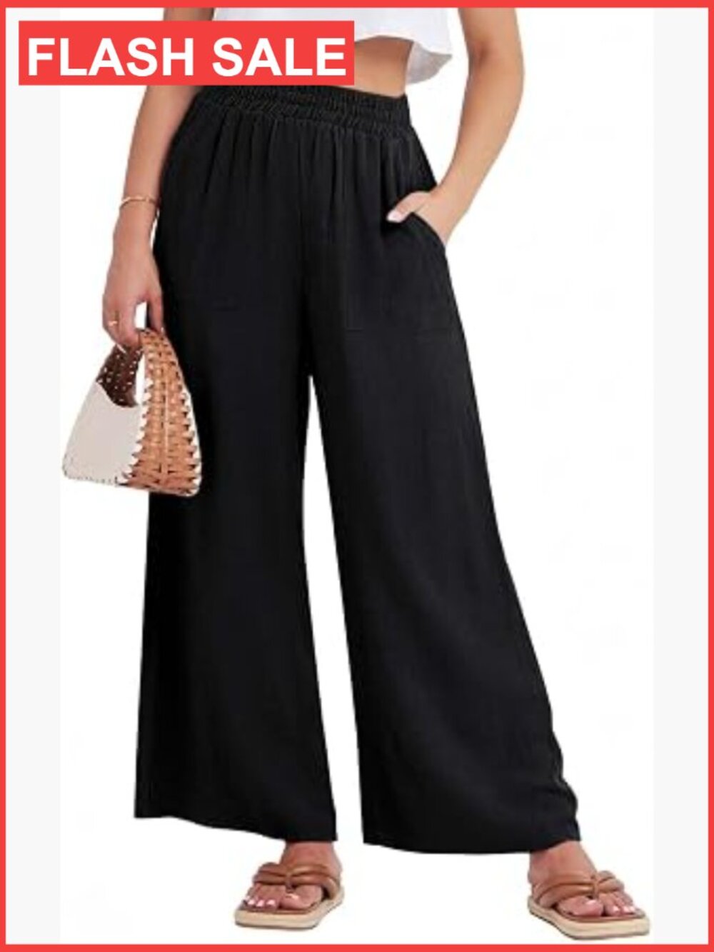 High Waisted Wide Leg Palazzo Pants Womens Summer Linen Feel Casual Trousers